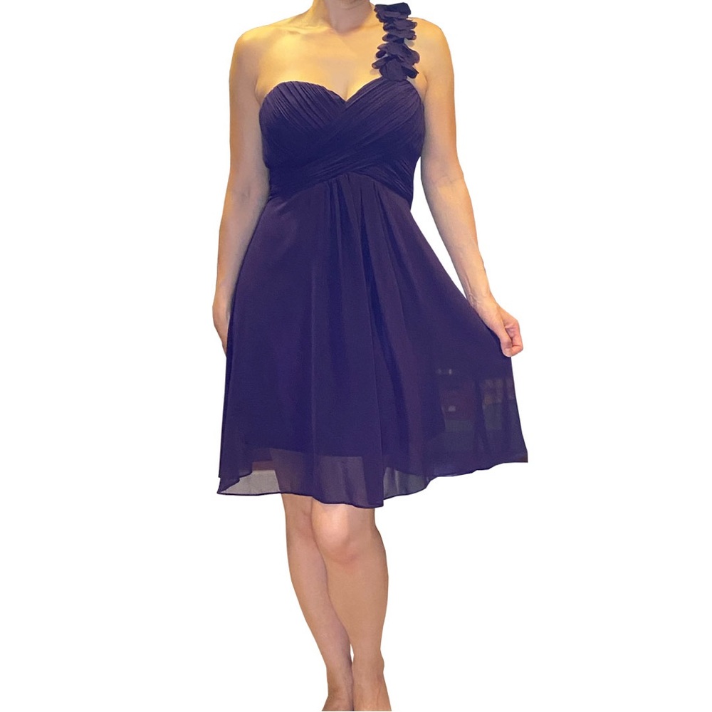 Purple One Shoulder Flowy A-Line Short Dress